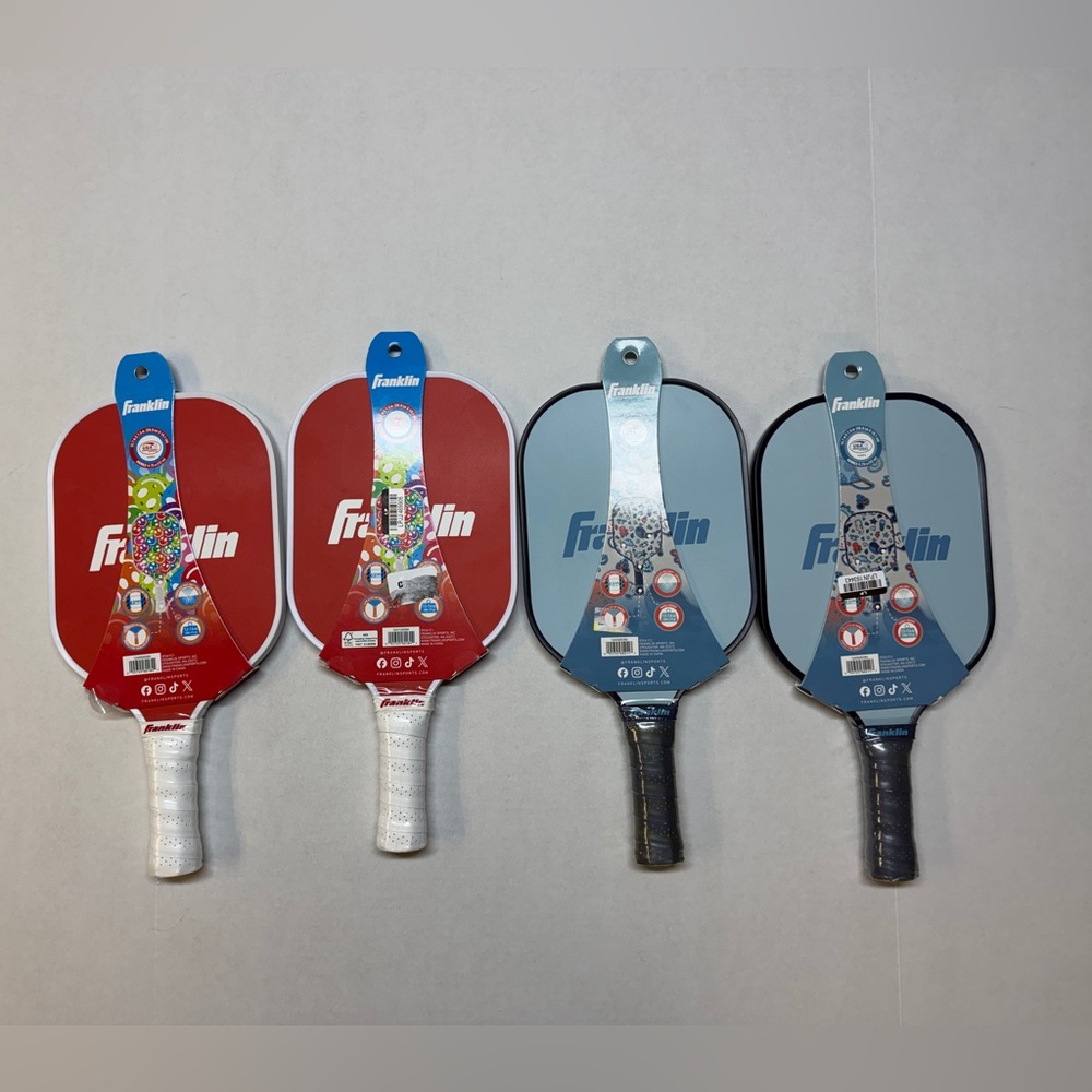 Franklin Youth Sized Colorful Red Blue Pattern Pickleball Paddles Lot of 4